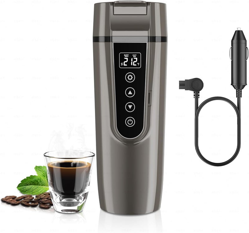 FVPE Car Electric Kettle for Travel : 12V/24V Small Electric Water Kettle, Multi-Temp Control 400 mL Portable Car Water Boiler for Brewing Coffee Tea,LCD Display 304 Stainless Steel Truck Heating Cup - Image 1